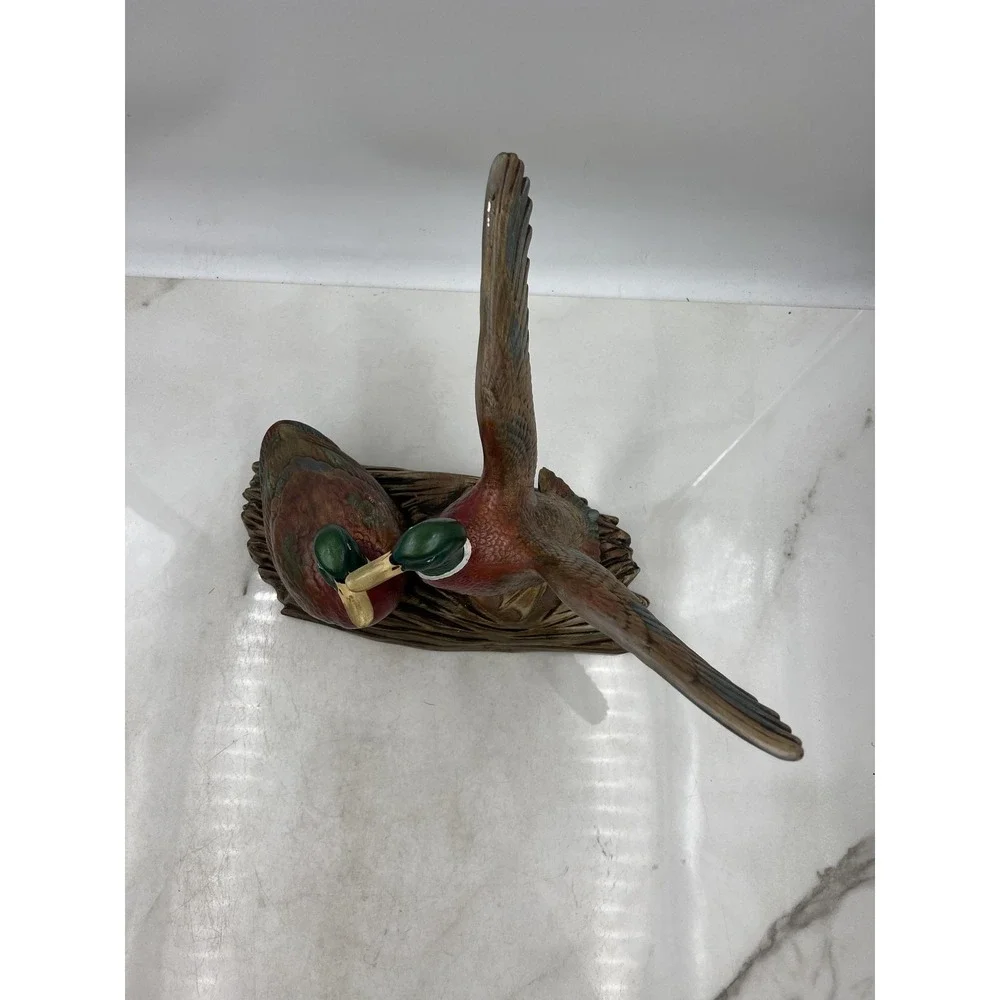 Vintage 1983 Mallard Duck Figurine Pair Hand Painted Ceramic Shupe Signed 13